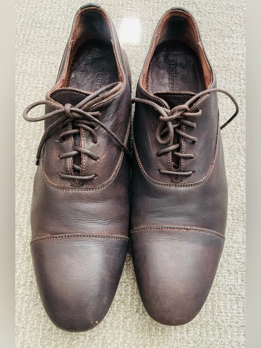 ALEXANDER McQUEEN Dark Brown Leather Cap-Toe Lace-Up Oxfords & Dust Bag- 43.5